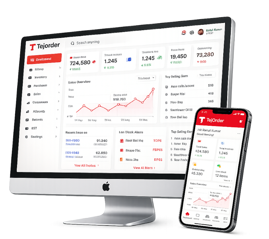 Tejorder dashboard on desktop